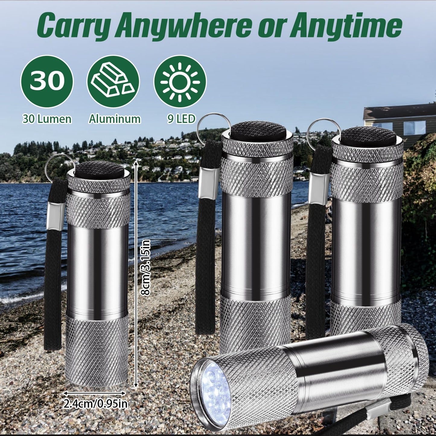 Vihose 12 Pcs Mini Flashlights Bulk  Bright Aluminum Handheld Flash Lights With Lanyard  Small Led Flashlights For Kids Night Reading Emergency Hurricane Camping Hiking Party Favors(Gray)