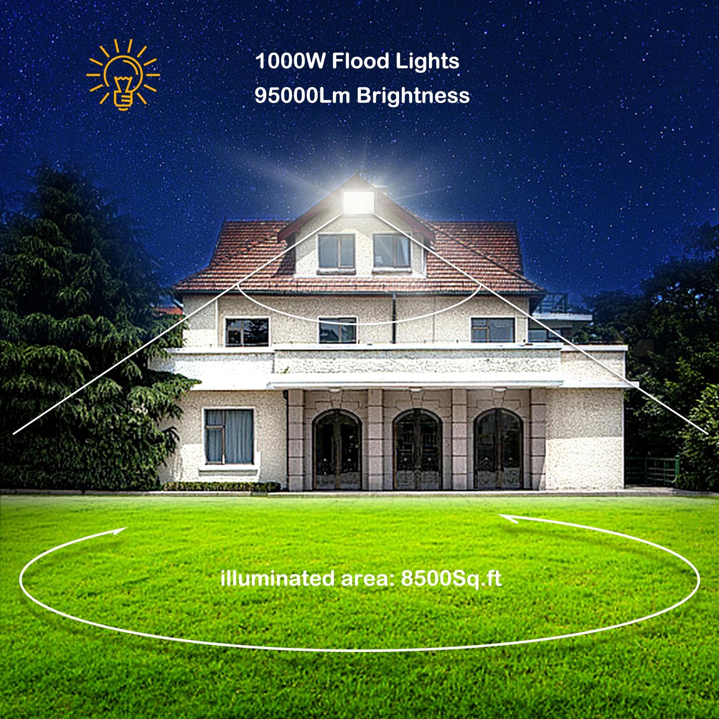 Gopretty 1000W Led Flood Lights 4200 Watt Equivalent 98000Lm Super Bright Outdoor Led Arena Lights 85-265V Ip66 Waterproof 6000K Daylight Commercial Lighting For Stadium  Backyard  Parking Lots Etc