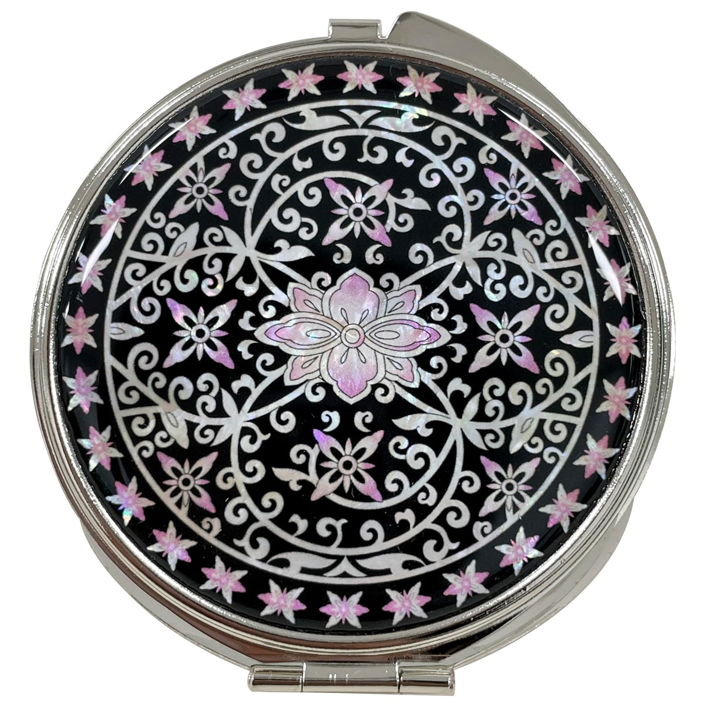 Nacreh Portable Makeup Compact Double Magnifying Mirror Cosmestic Foldable Pocket Style Unique Mother of Pearl Design (Ivy)