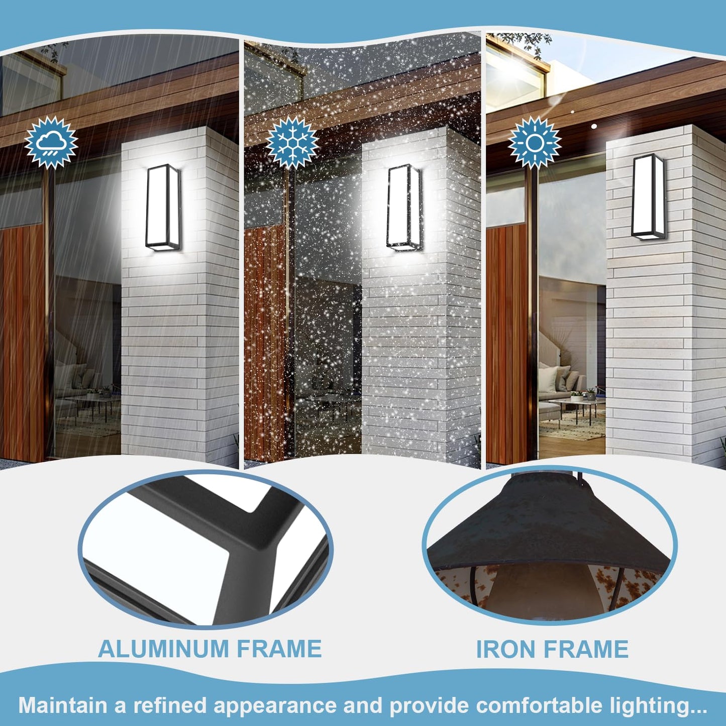 Biritalo 15 Inch Led Porch Light 30W 6500K Outdoor Wall Lighting 2400Lm Aluminum Modern Ip65 Waterproof Exterior Light Fixture Wall Mount For Patio Stairway Backyard