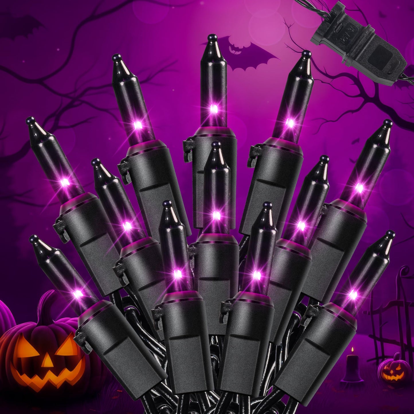 Hopolon Mini Lights, 50 Count 13 FT Incandescent String Lights, Purple, Waterproof Black Wire for Halloween & Christmas D?or