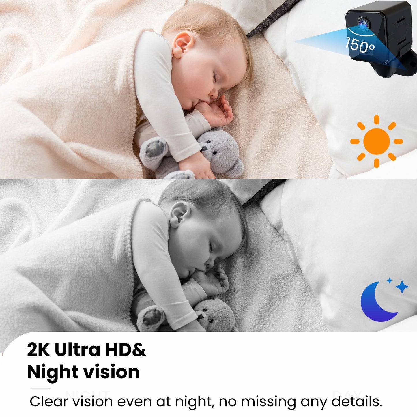 Funstorm Security Camera, 2K Wifi Indoor Camera With 64G Sd Card, 100 Days Standby Battery Life, Clear Night Vision, Ai Motion D