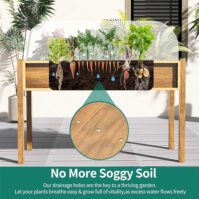 YITAHOME Raised Garden Bed, 47x18x31 Inch HIPS Poly-Wood Weather-Resistant Elevated Planter Box with Legs for Vegetable Flower, Brown