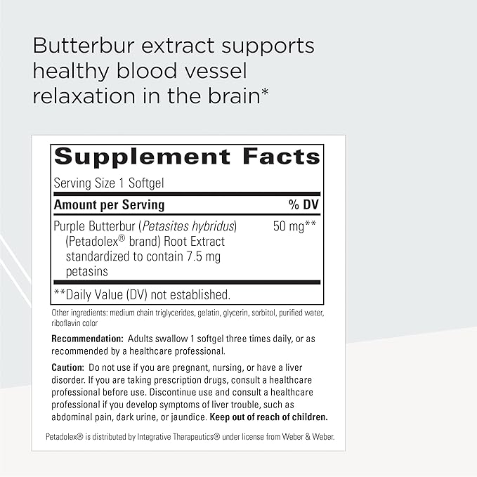 Integrative Therapeutics Petadolex - Purple Butterbur Extract - Dietary Supplement to Support Healthy Blood Vessel Function in The Brain* - Gluten-Free & Dairy-Free Brain Health Support - 60 Softgels