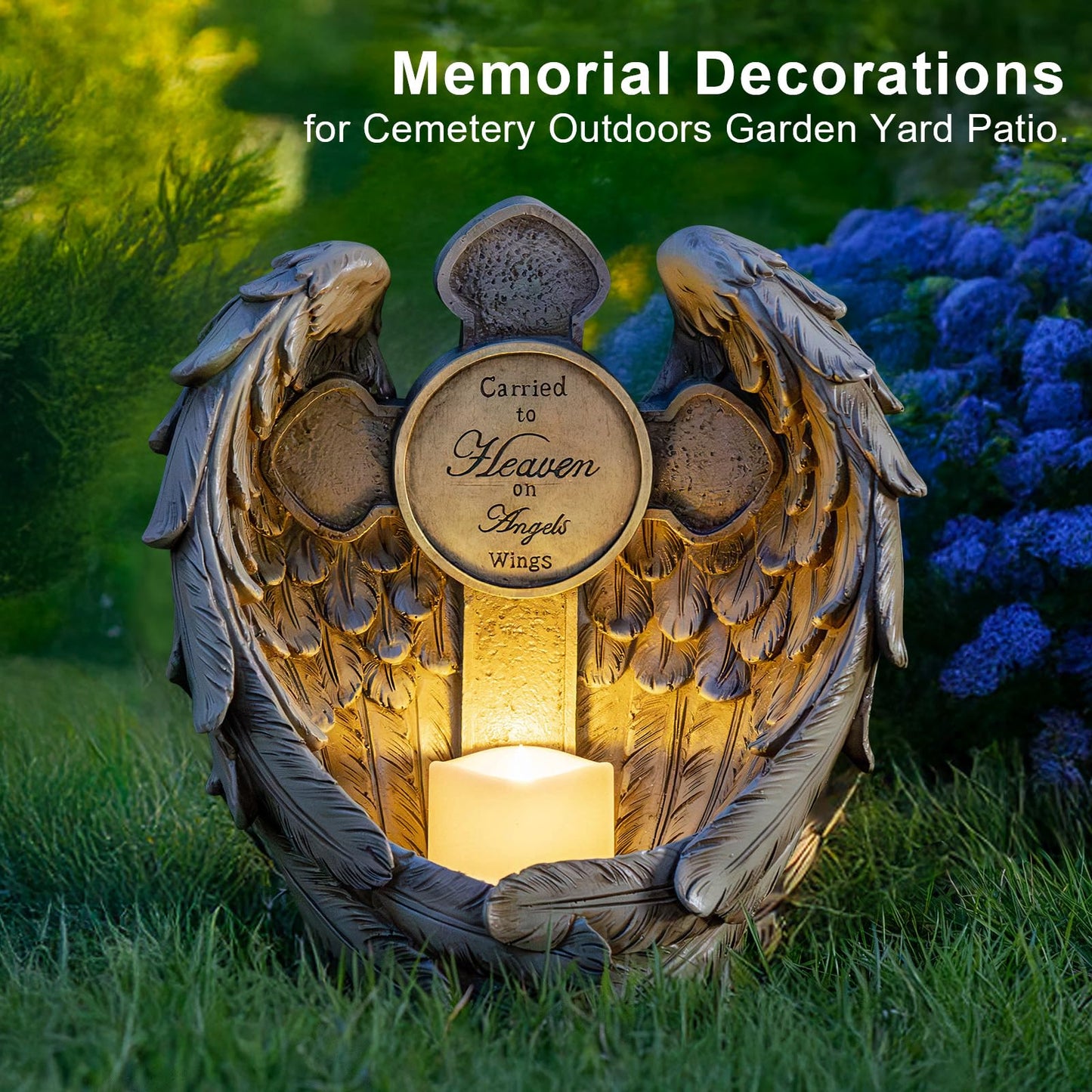 Candieslife 12 Solar Angel Wing Cross Garden Lights  Waterproof Memorial Grave Decorations Sympathy Gifts For Cemetery Outdoors Lawn Yard Home Patio Decor