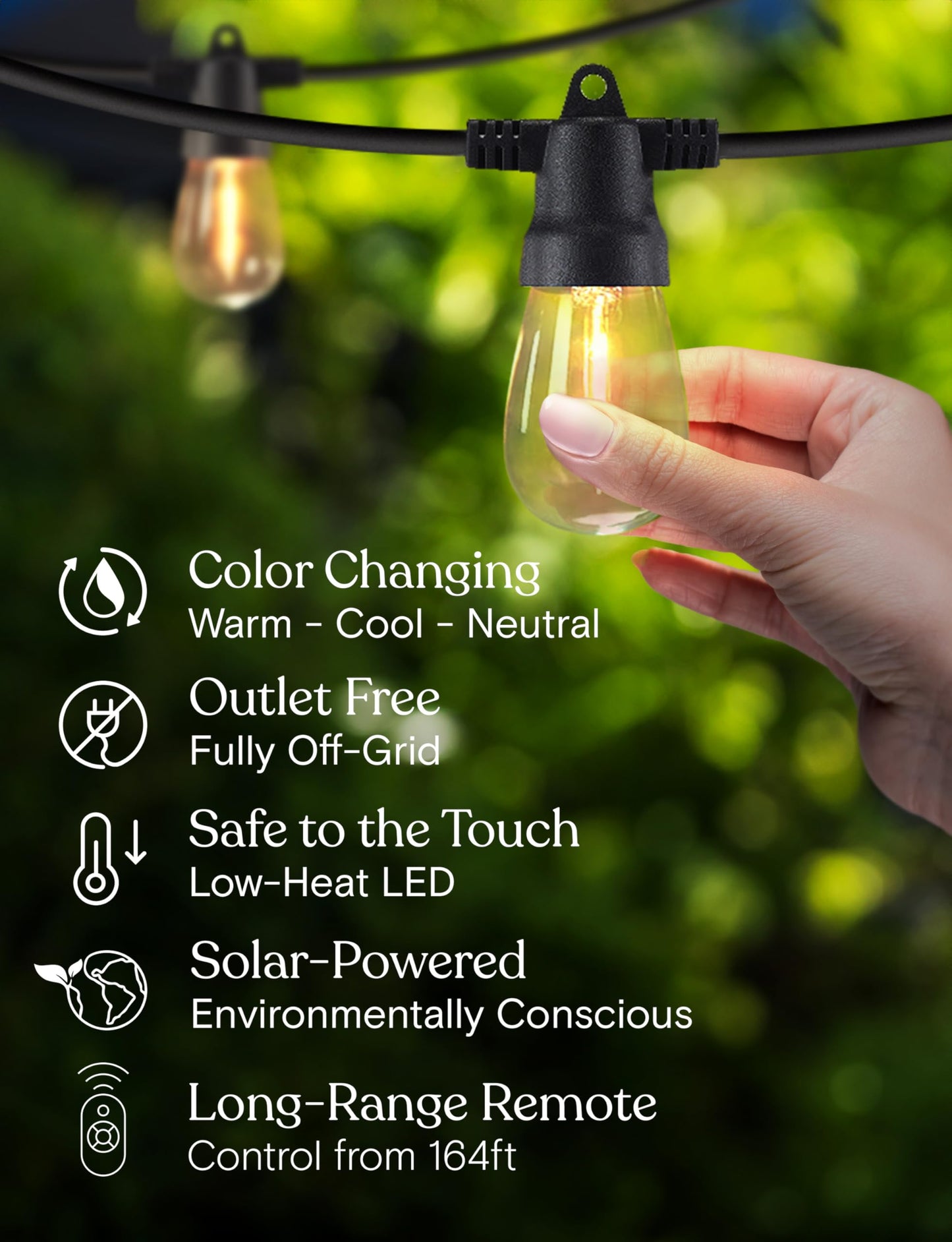 Brightech 104 (52X2) Ft Ambience Pro Solar Powered Outdoor Led String Lights - Waterproof Remote Control Lights - 48 Bulbs  7W Solar Powered Color Changing White Light For Camping  Patio  Garden