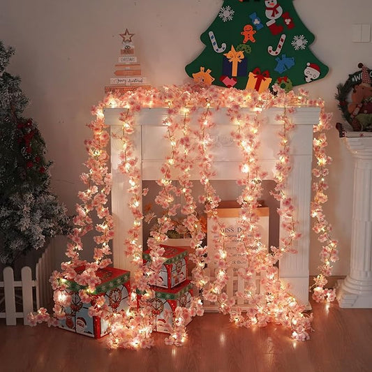 Lfasww Artificial Cherry Blossom Lights，190 LED 5.5ft x 6.2ft Warm White Curtain String Lights with Remote and Timer, 8 Mo...