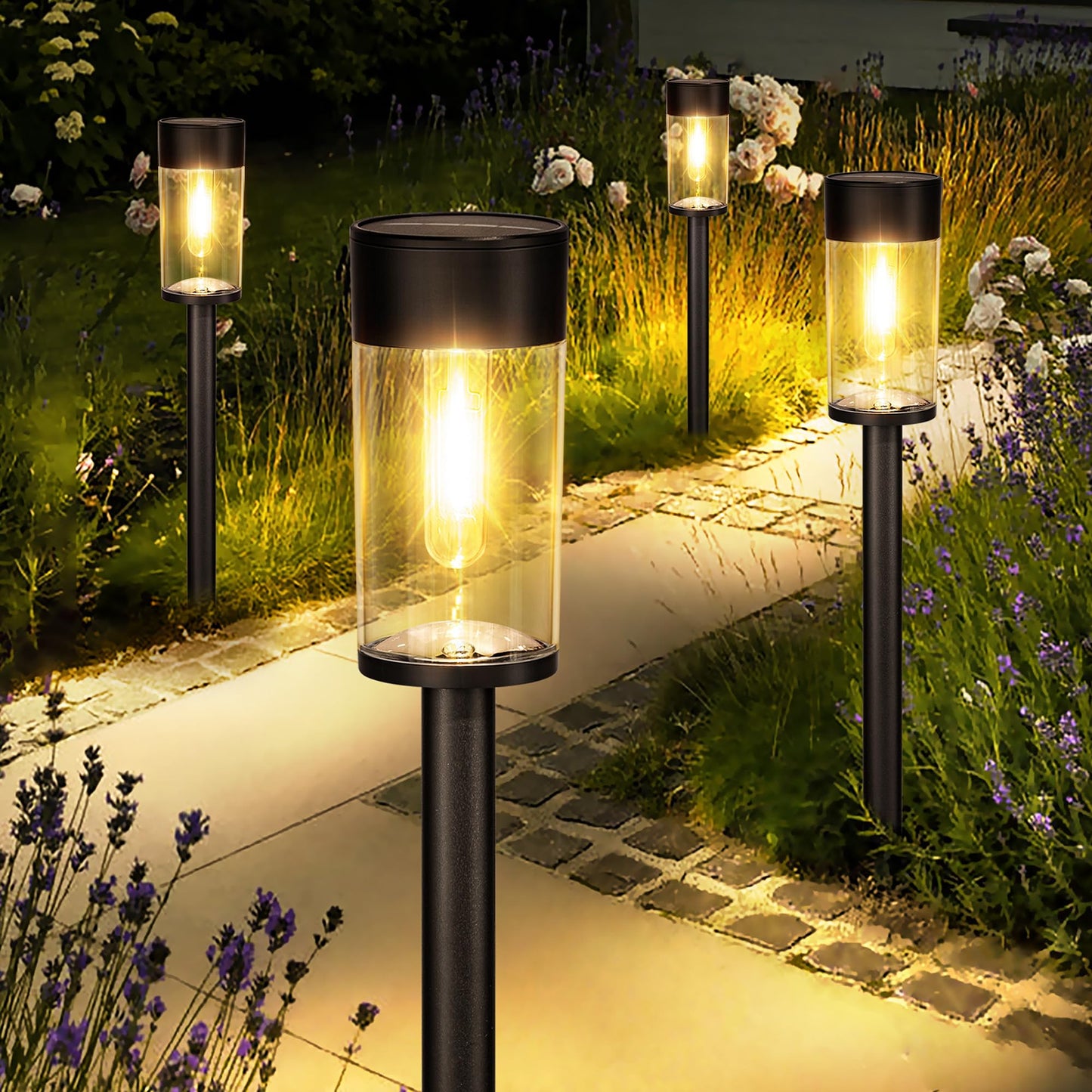 Ume 10 Pack Solar Pathway Lights Outdoor  Bright Solar Garden Lights With Metal Design-Ip65 Waterproof  Auto On/Off  3000K Led Landscape Lighting For Yard  Lawn  Walkway  Driveway  Patio Decor