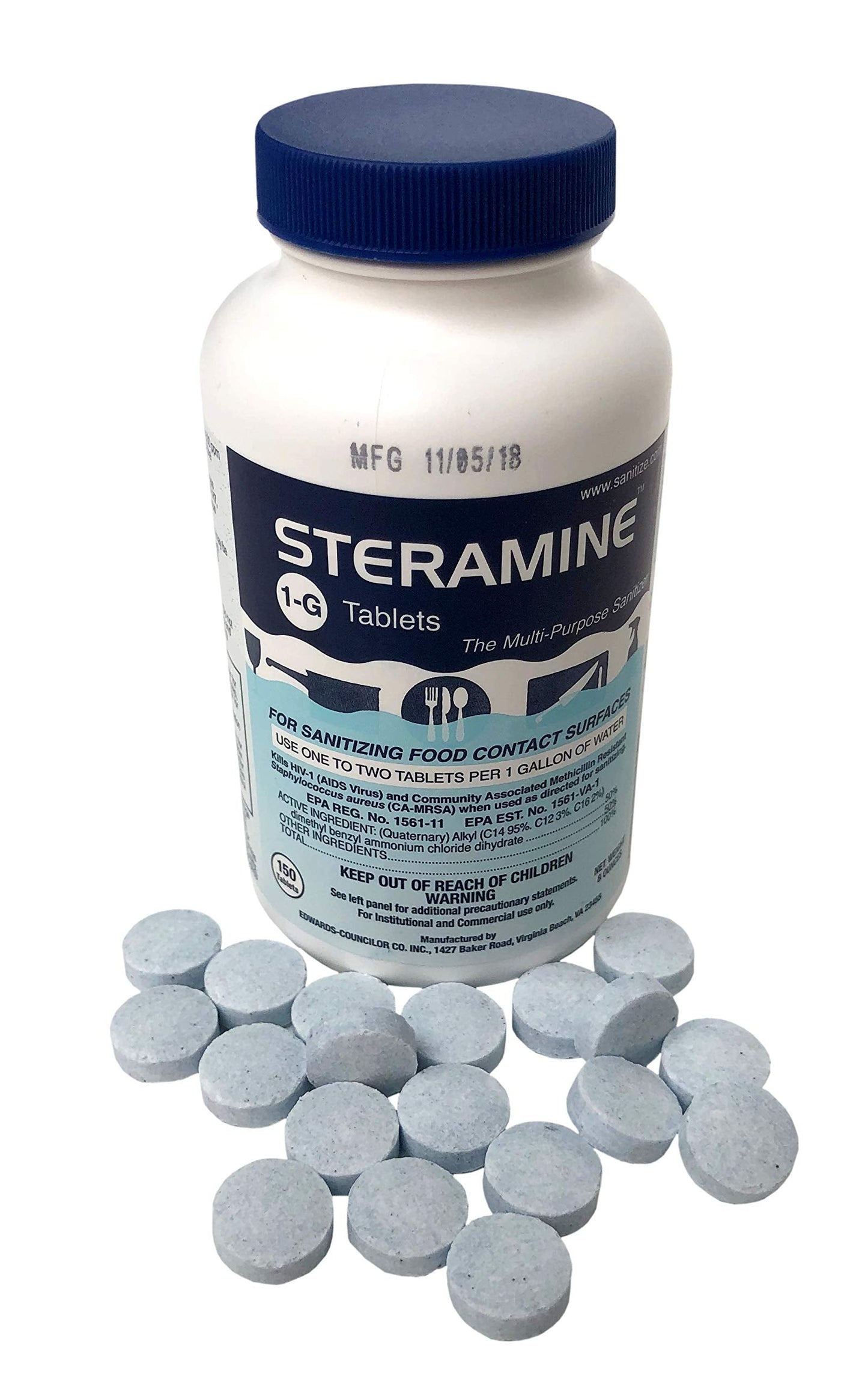 Edwards-Councilor S150E48 Steramine Sanitizer Tablets (Sanitabs) 150 Count Bottle - Pack of 6