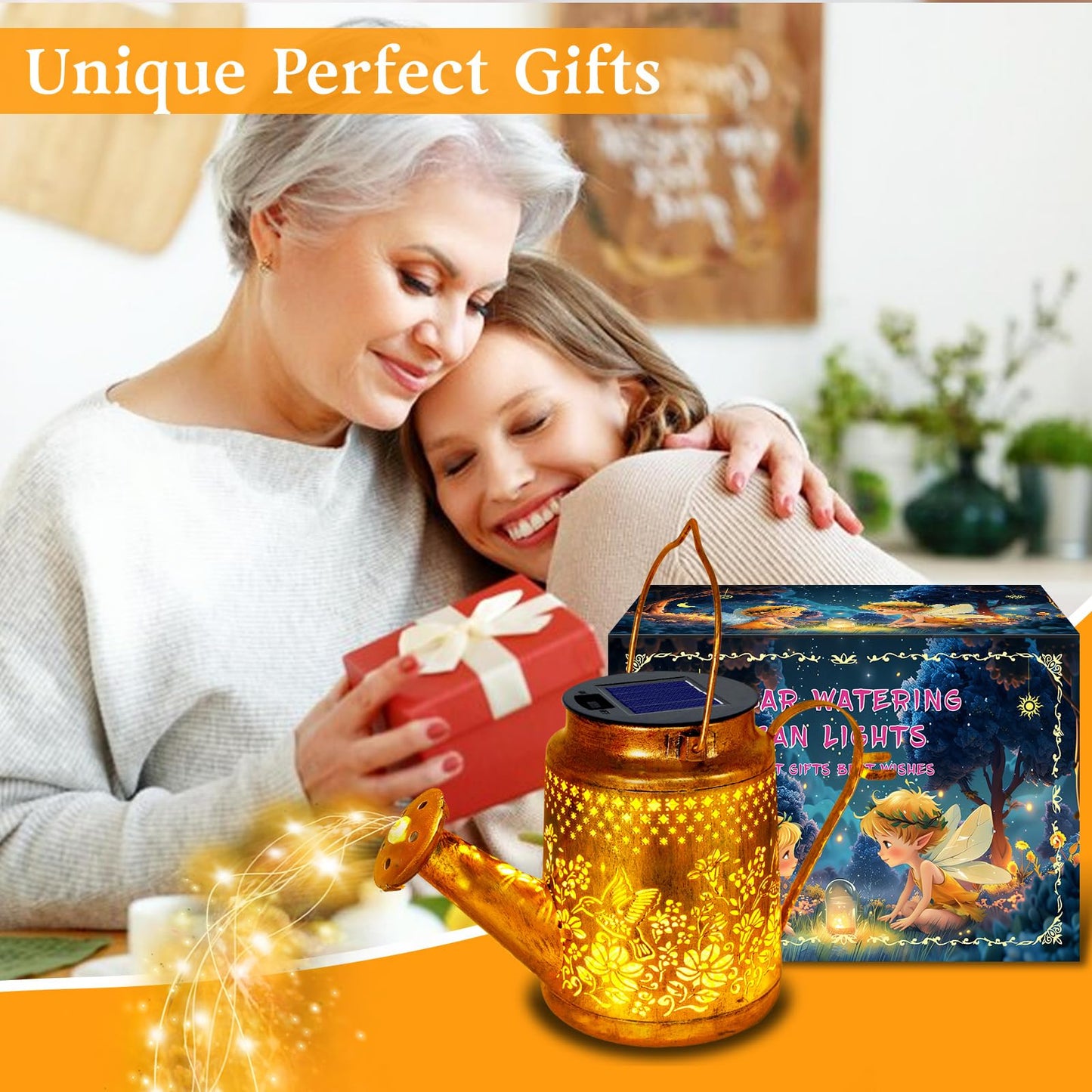Solar Lanterns Outdoor Waterproof  Hummingbird Flower Watering Can Garden Decor  Hanging Lights Path Lights Yard Patio Decorations Gardening Birthday Gift For Mom Grandma Girlfriend With Shepherd Hook