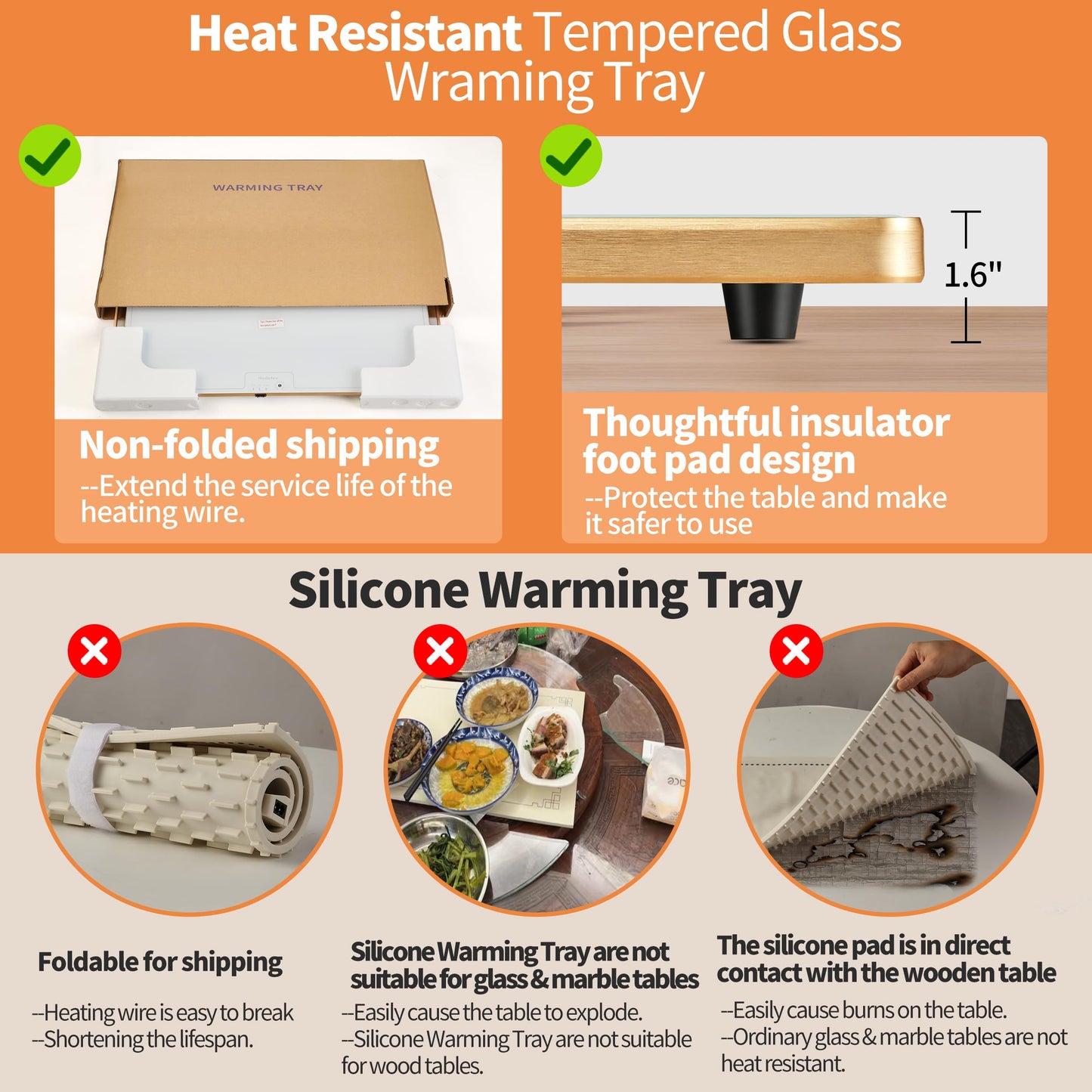 Food Warming Mat (XL 24"x16"), Food Warmers for Parties Buffet and Daily Use, Full Surface Warm Evenly Electric Warming Tray with Button Temperature Control, Gold Handles Warming Mat for Food, White