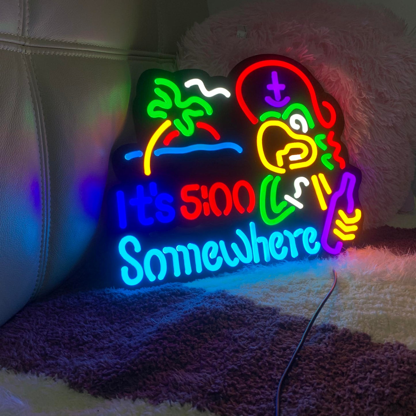 Jigsaw Puzzle 40 Pcs Its 5 :00 Five Oclock Somewhere Neon Led Light Sign  Man Cave Men Led  Home Wall Gifts  Decorations  Palm Tree  Beach  Sun  Tiki Bar  Garage  Accessories  Cart  Party  Bedroom