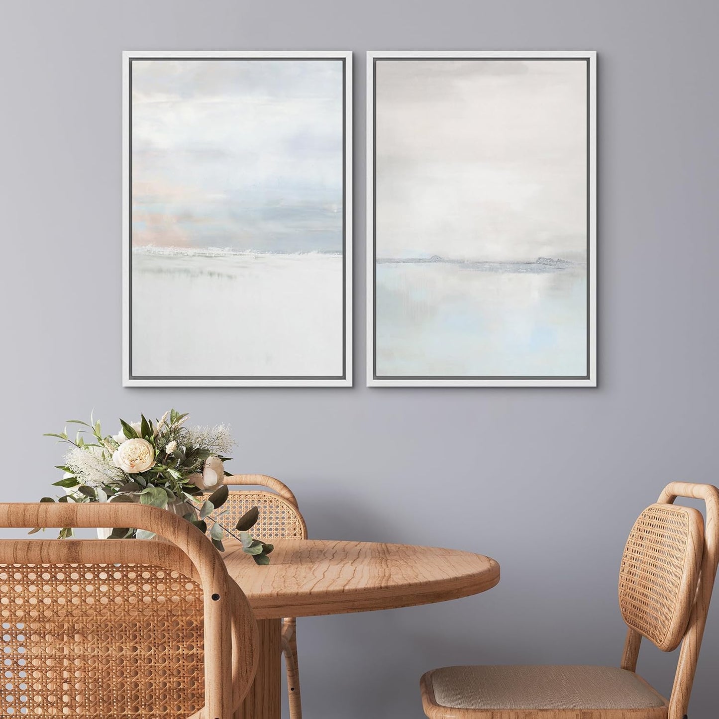 SIGNWIN Framed Canvas Print Wall Art Set Pastel Gray Watercolor Landscape Abstract Shapes Illustrations Minimal Decorative Boho Nordic Relax/Zen for Living Room, Bedroom, Office - 16"x24"x2 White