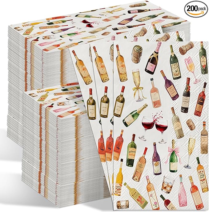 200 Pcs 13x15 Inch Large Wine Cocktail Party Napkins, 2-Ply Soft Absorbent Disposable Dinner Napkins for Wedding Bridal Sh...