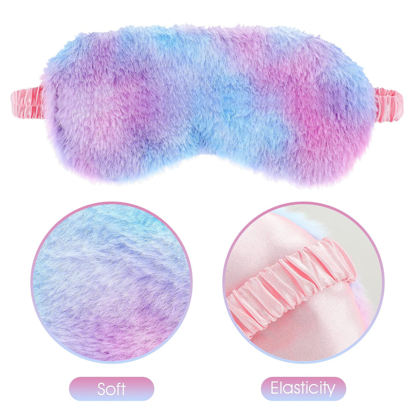 2 Pack Plush Sleeping Eye Mask Soft Plush Eye Mask Fuffy Eye Cover Comfortable Sleep Mask Blindfold Rainbow Faux Fur Eye Shade for Women, Men and Kids Travel Nap Sleeping