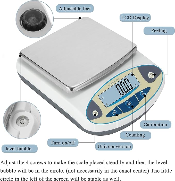 Bonvoisin Lab Scale 5000gx0.01g High Precision Electronic Analytical Balance 0.01g Accuracy Laboratory Precision Digital Scientific Scale (5000g)