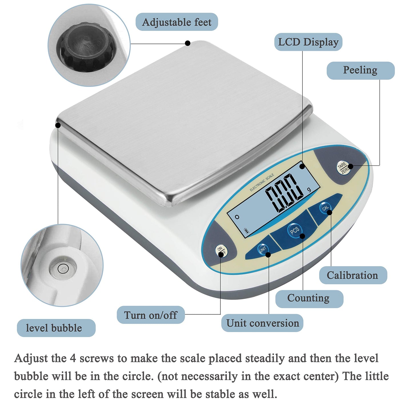 Bonvoisin Lab Scale 5000gx0.01g High Precision Electronic Analytical Balance 0.01g Accuracy Laboratory Precision Digital Scientific Scale (5000g)