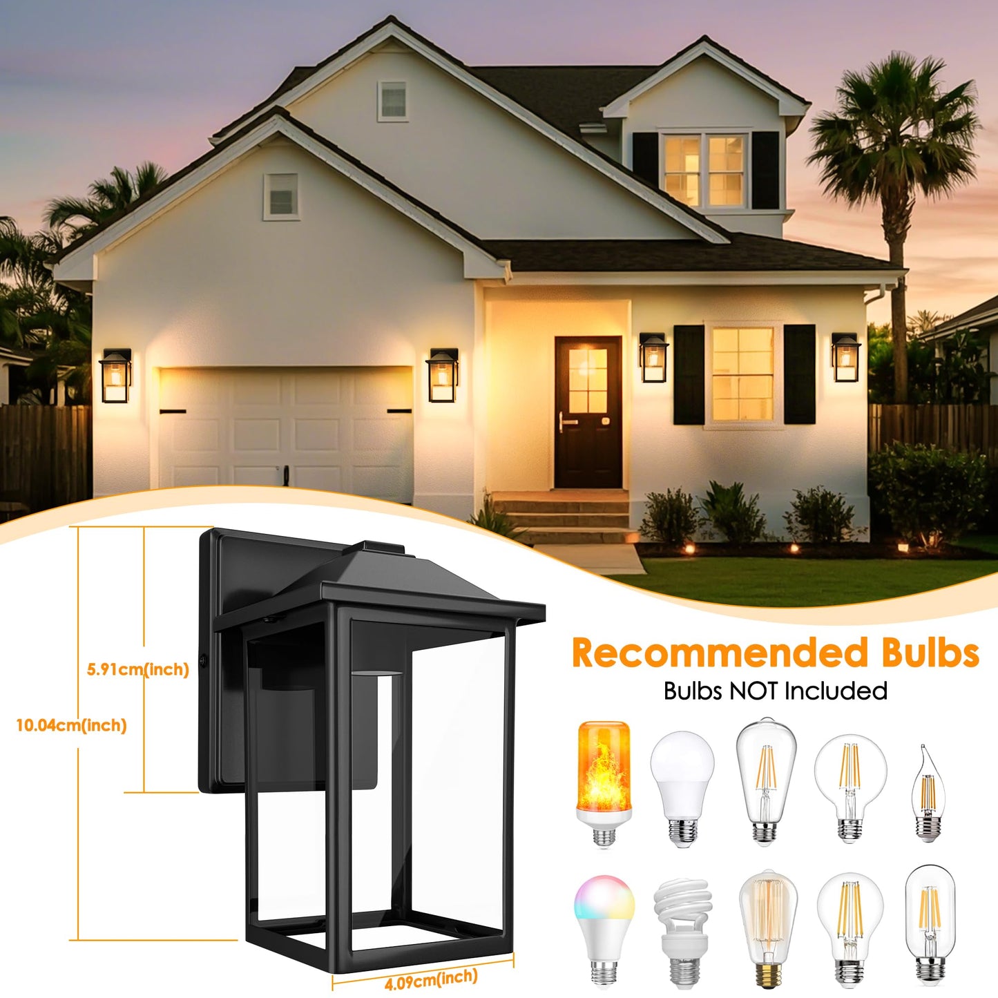 Matameye Outdoor Wall Lantern  Exterior Waterproof Wall Sconce Lighting Fixture  Black Front Door Light With Glass  Anti-Rust Porch Lamp