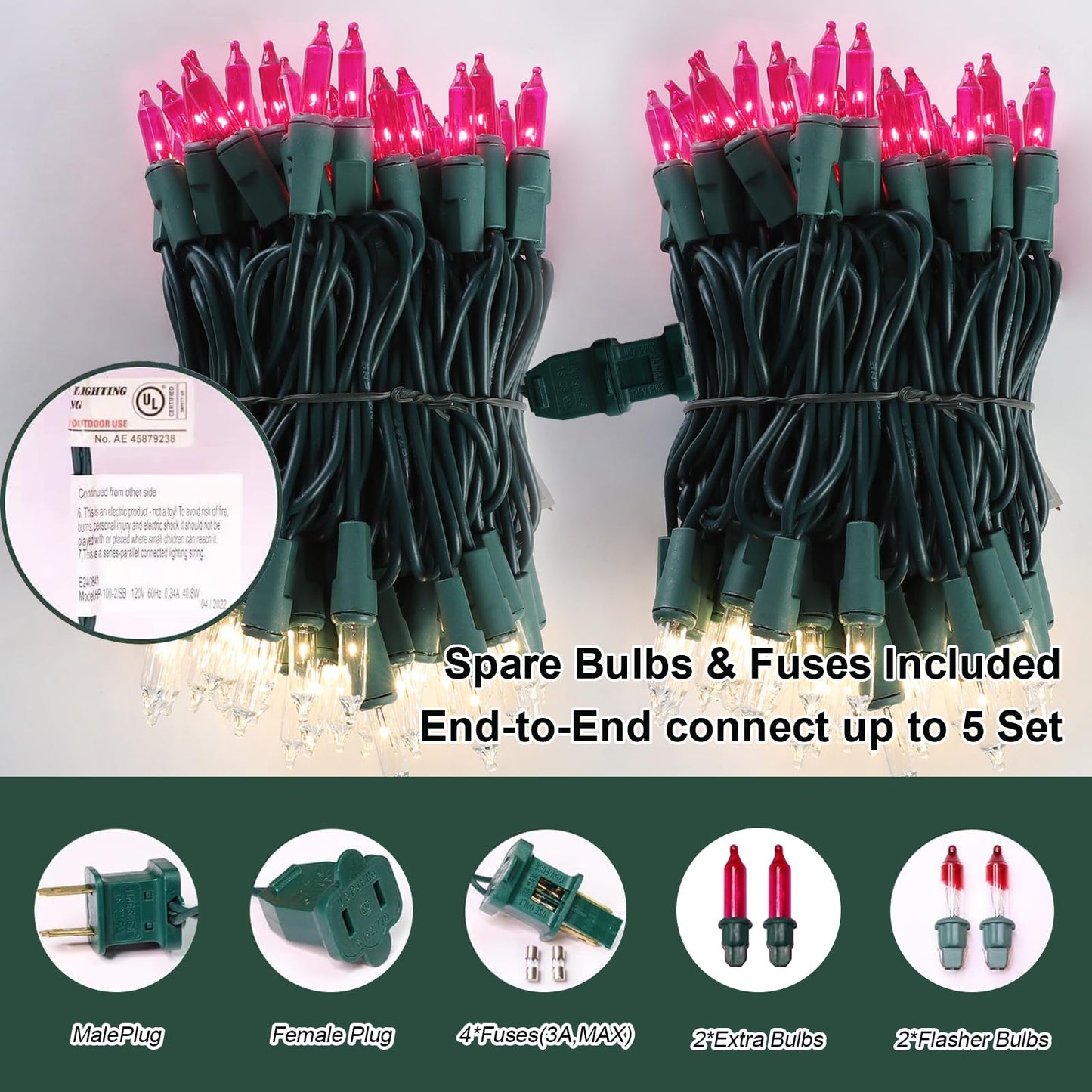 Lamphome Pink Clear Christmas ValentineS String Lights 100 Mini Incandescent Fairy Light Decor 20 Ft Green Wire Indoor & Outdoor Party Patio Bedroom  Xmas Tree Garland Easter Holiday Decoration