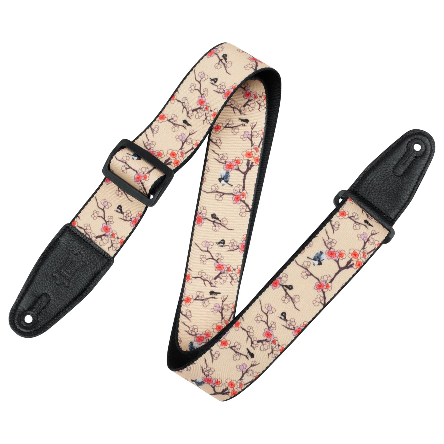 Levys Leathers 2 Wide Polyester Guitar Strap with Genuine Leather Ends; Cherry Trees & Birds Motif (MPD2-115)