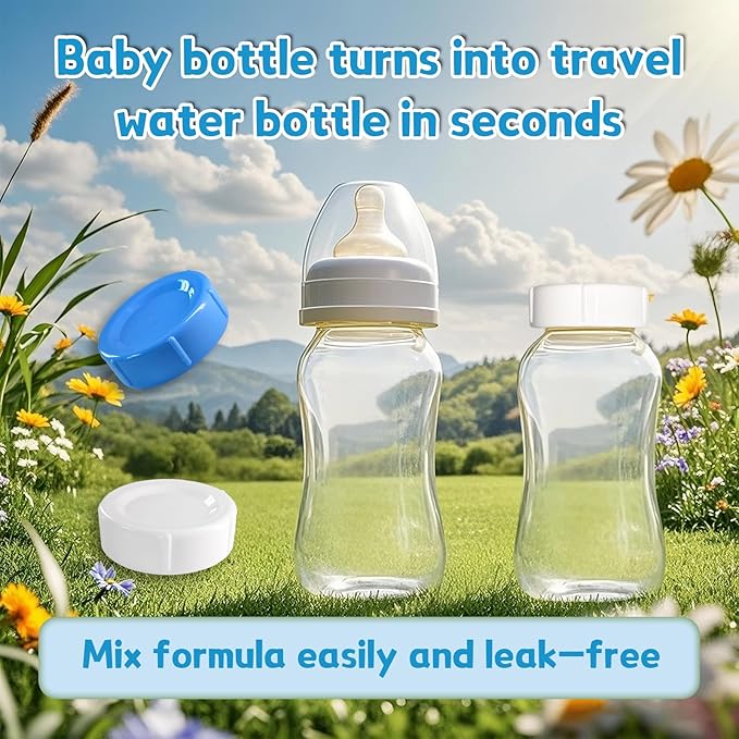 6pcs Wide Bottle Caps Compatible for Wide-Neck Natural Flow Dr Brown Bottles,BPA Free Travel and Storage Baby Bottle Lids Replacement Parts with Sealing Gasket for Baby Bottles Accessory (Blue)