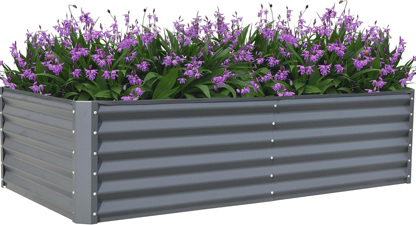 Domi Galvanized Raised Garden Bed, Outdoor Planter Garden Boxes Large Metal Planter Box for Gardening Vegetables Fruits Flowers, Dark Grey (8x4x1.5ft)