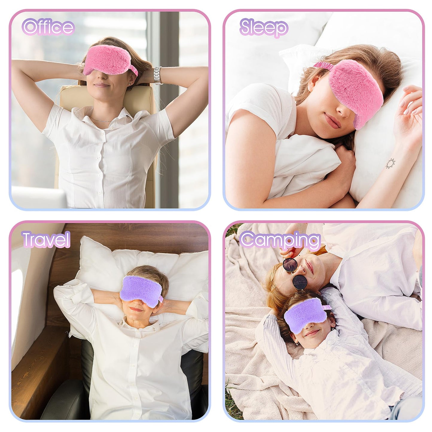 2 Pcs Plush Eye Mask Soft Sleeping Blindfold Eye Cover Comfortable Furry Faux Fur Sleeping Mask Satin Nap Night Eyeshade Cover for Women Men Gift (Rose, Violet)