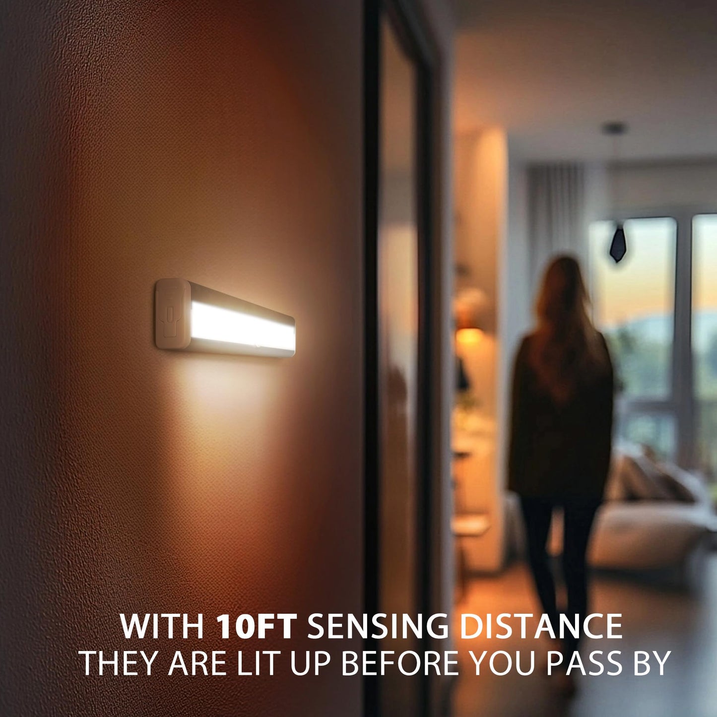 HOKOILN Motion Sensor Closet Lights, 10 LED Battery Operated Night Light Bar, 6 Pack, Aluminum, White, Model 5833