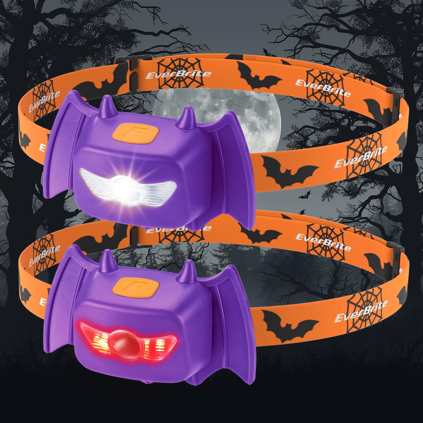 Everbrite Halloween Bat Headlamps Halloween Gifts 3 Modes Head Lamps With Warm/Red/Strobe Lights  Headlights For Halloween Party And Decorations 2 Pack