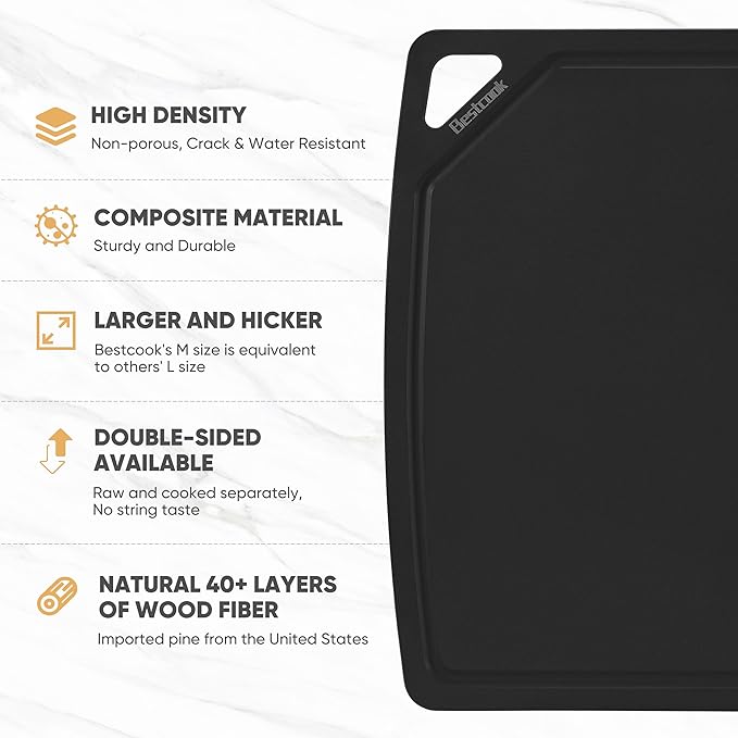 BESTCOOK Wood Fiber Cutting Board Set of 3, Composite Chopping Boards with Juice Groove, Dishwasher Safe, Non-Toxic, BPA-Free, Non-Porous, Non-Slip Feet, Durable for Cutting Meat, Vegetables, Fruit
