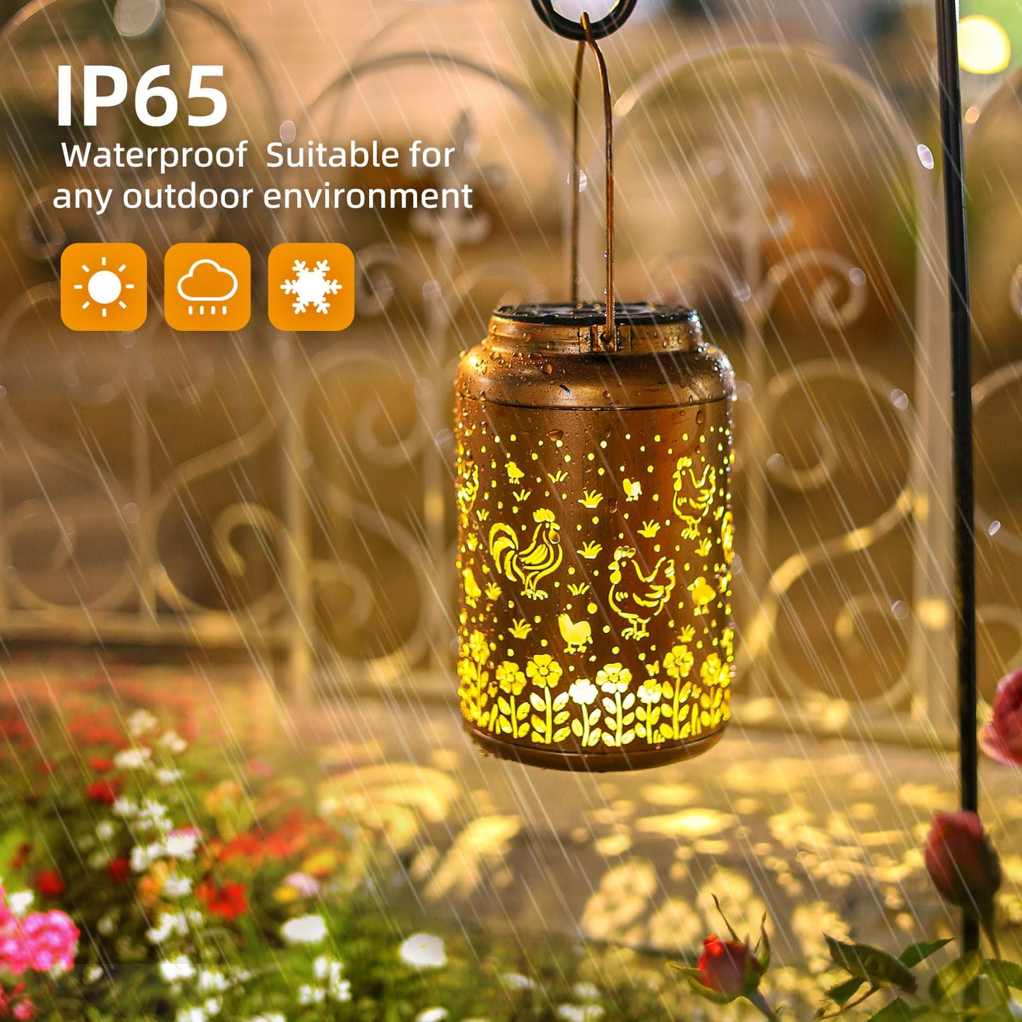 2Pack Chicken Solar Lanterns Outdoor Hanging Waterproof Solar Lights Gifts For Women Mom Grandma Outside Led Light Metal Lantern Decoration For Garden Decor  Porch  Lawn Yard  Patio Backyard