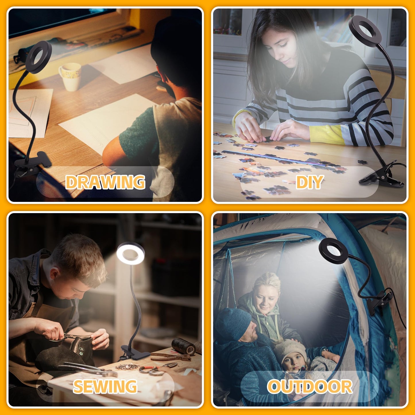 Foneso Desk Lamp, 48 LED USB Light, 3 Color Modes, 10 Brightness Levels, 360° Gooseneck, Eye Protection, Black