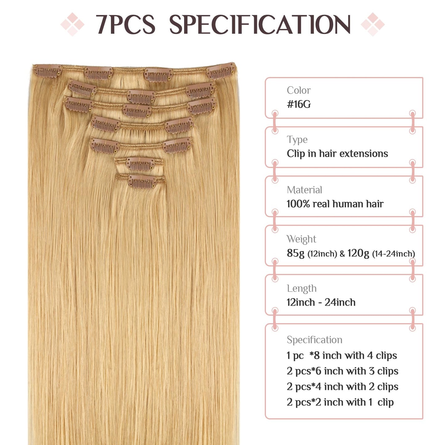 MAXITA Hair Extensions Clip in Human Hair, 7PCS 120g Light Blonde 18 Inch,Clip in Hair Extensions Real Human Hair Extensions Nat
