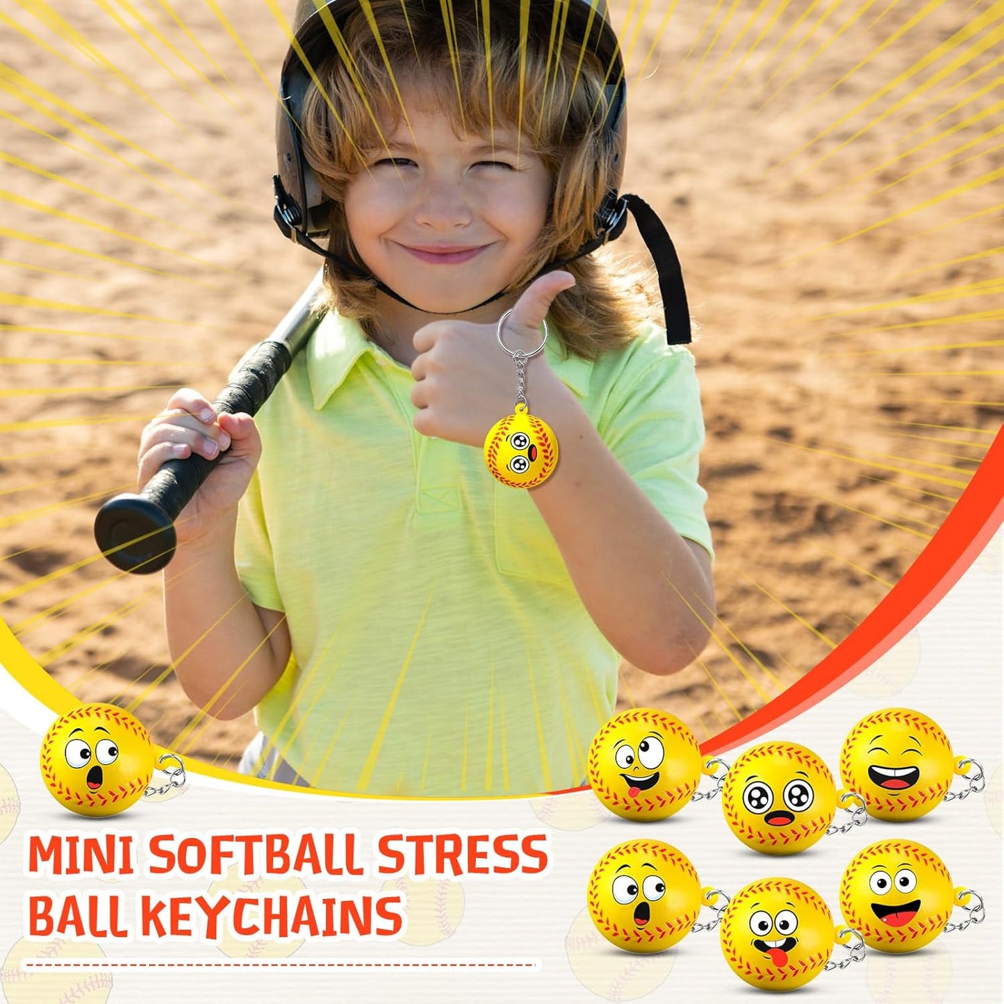 30 Pcs Softball Party Favors Sports Party Supplies for Boys Girls Funny Mini Face Stress Ball Keychains Cute Relief Balls for Softball Lovers Team Prizes Anxiety Relief Sport Sport Favors