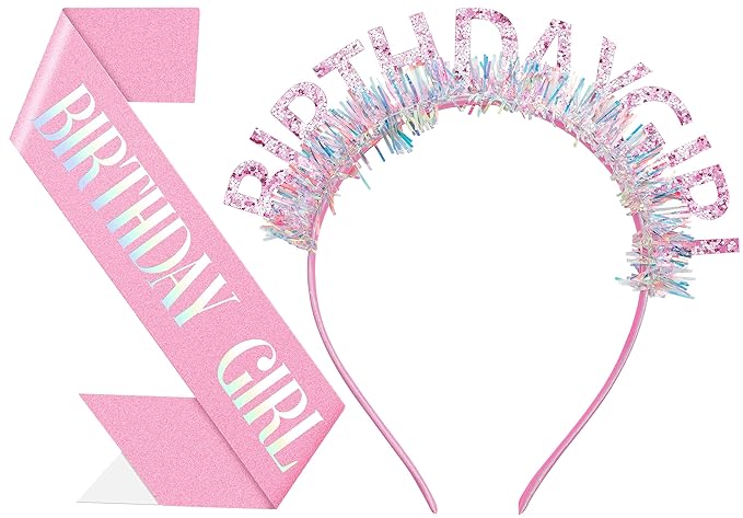 Papoopy Birthday Headband with Sash for Women, Birthday Crwon Tiara for Decorations