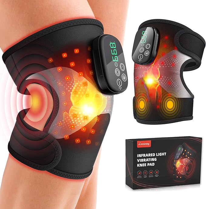 Lanieney Knee Massager with Heat and Red Light Therapy, Knee Brace with Vibration, 5000mah Wireless Cordless,660nm & 850nm...