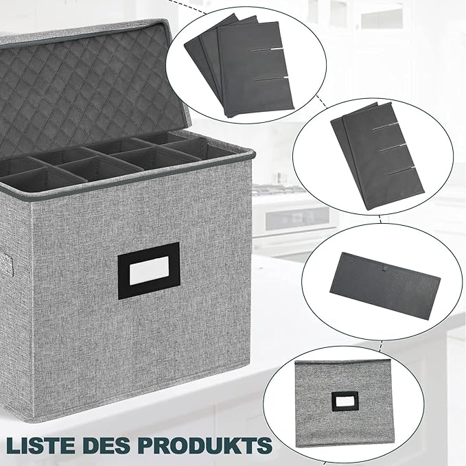 VERONLY Champagne Flute Storage Box with Dividers, Champagne Glass Storage Container, Hard Shell Stemware Storage Case Organizer for 12 Crystal Champagne Flutes Storage and Organization (Grey)