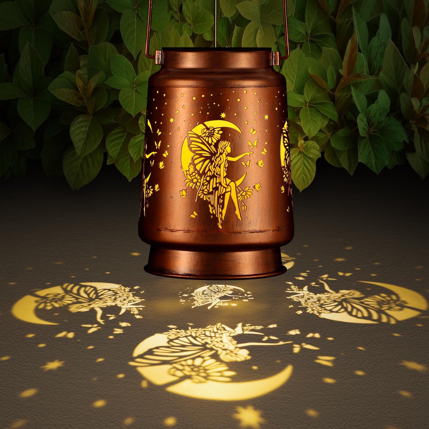 Solar Lantern Outdoor Hanging Waterproof Outside Metal Openwork Hummingbird Pattern Birthday Gifts For Women Mom Landscape Lights For Porch Garden Yard Patio Pathway Decor(Fower Fairy)