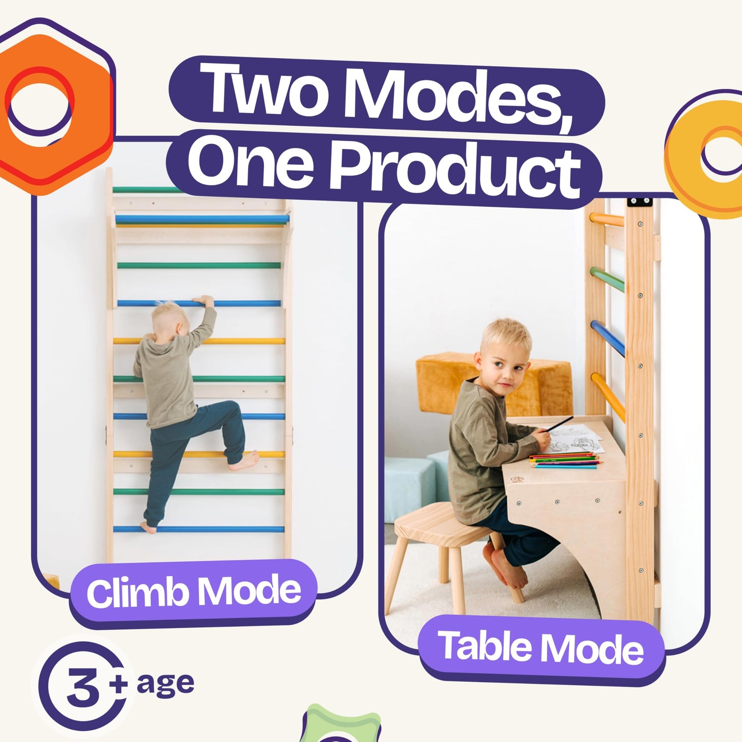 ComfyBumpy Swedish Ladder with Convertible Play Table | Montessori Climbing Set for Kids, Indoor Playground & Jungle Gym - Wall Climbing Toy for Active Play & Table for Focused Play (Set of 1)