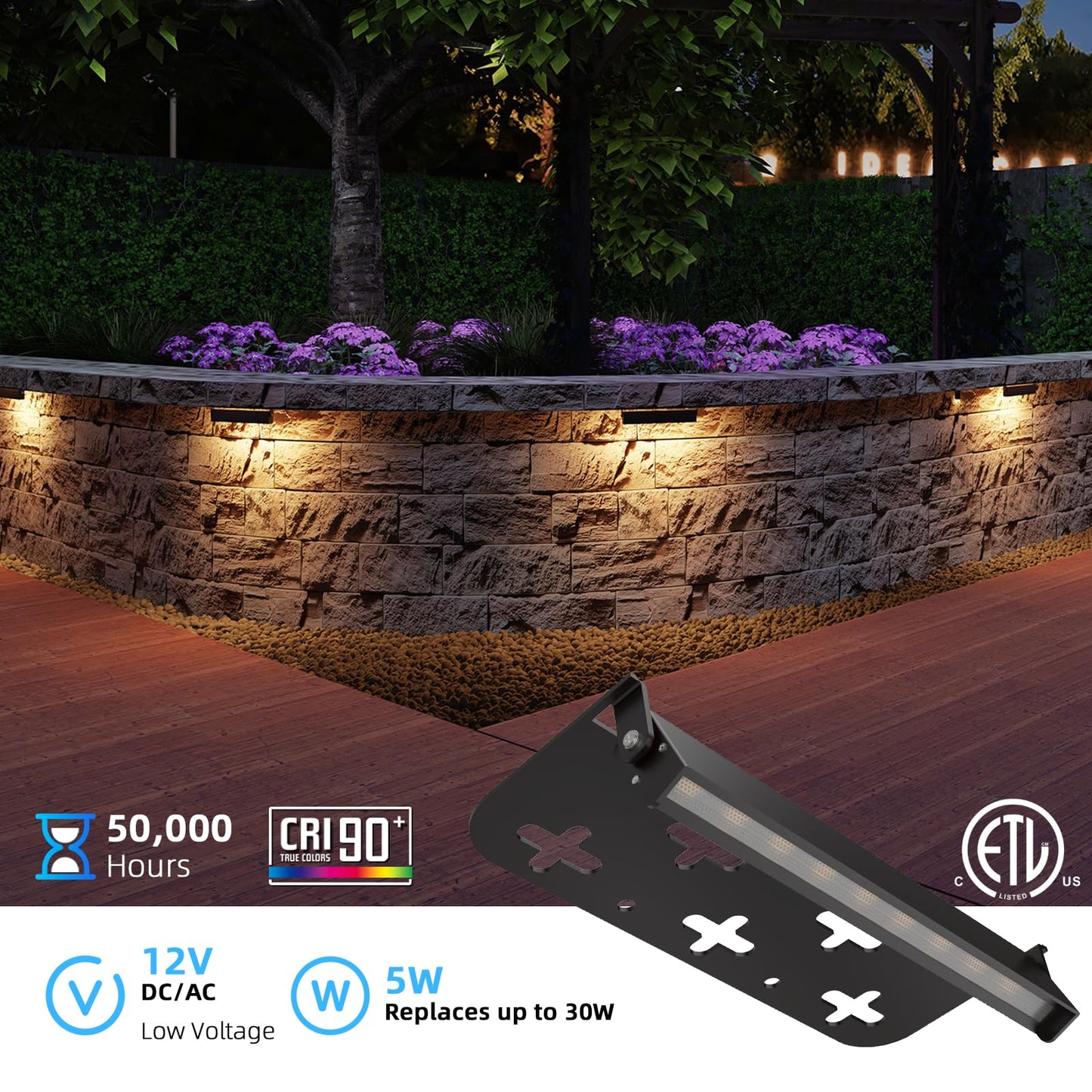 Raxjov 12 Pack 7 Inch Retaining Wall Lights  5W Led Hardscape Lighting 12V Ac/Dc Low Voltage Step Lights Outdoor  2700K Soft White Ip65 Waterproof Landscape Lighting For Patio Walls Stairs  Etl