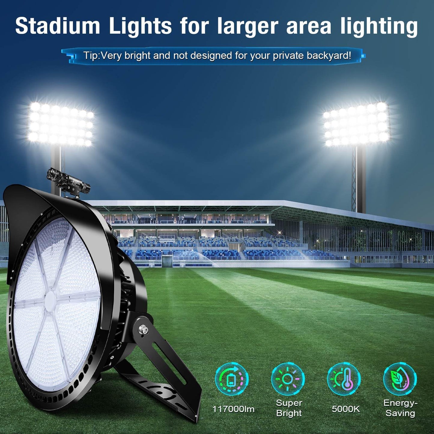 Tomourd 800W Outdoor Led Stadium Lights  Heavy Duty Round Floodlight Super Bright Commercial Arena Sport Field High Pole Lighting With Ip66 Waterproof Adjustable Bracket For Large Area Court Farm