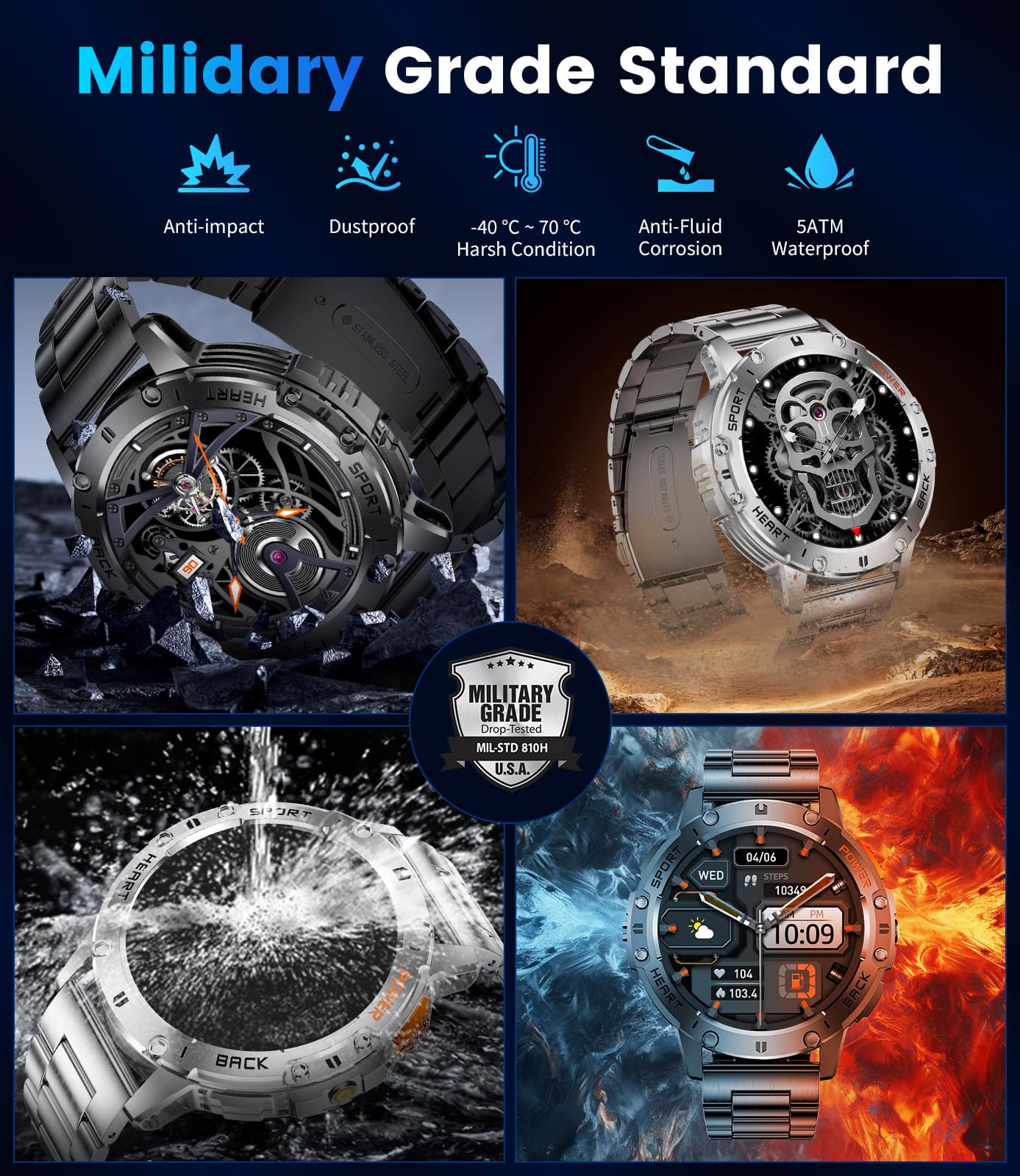 LIGE Military Smart Watches for Men(Answer/Make Call) - 3 Straps,1.43" HD AMOLED Upgraded Outdor 530mAh Sports Smartwatch with Flashlight/Heart Rate/Sleep Monitor/IP68, Fitness Tracker for Android iOS