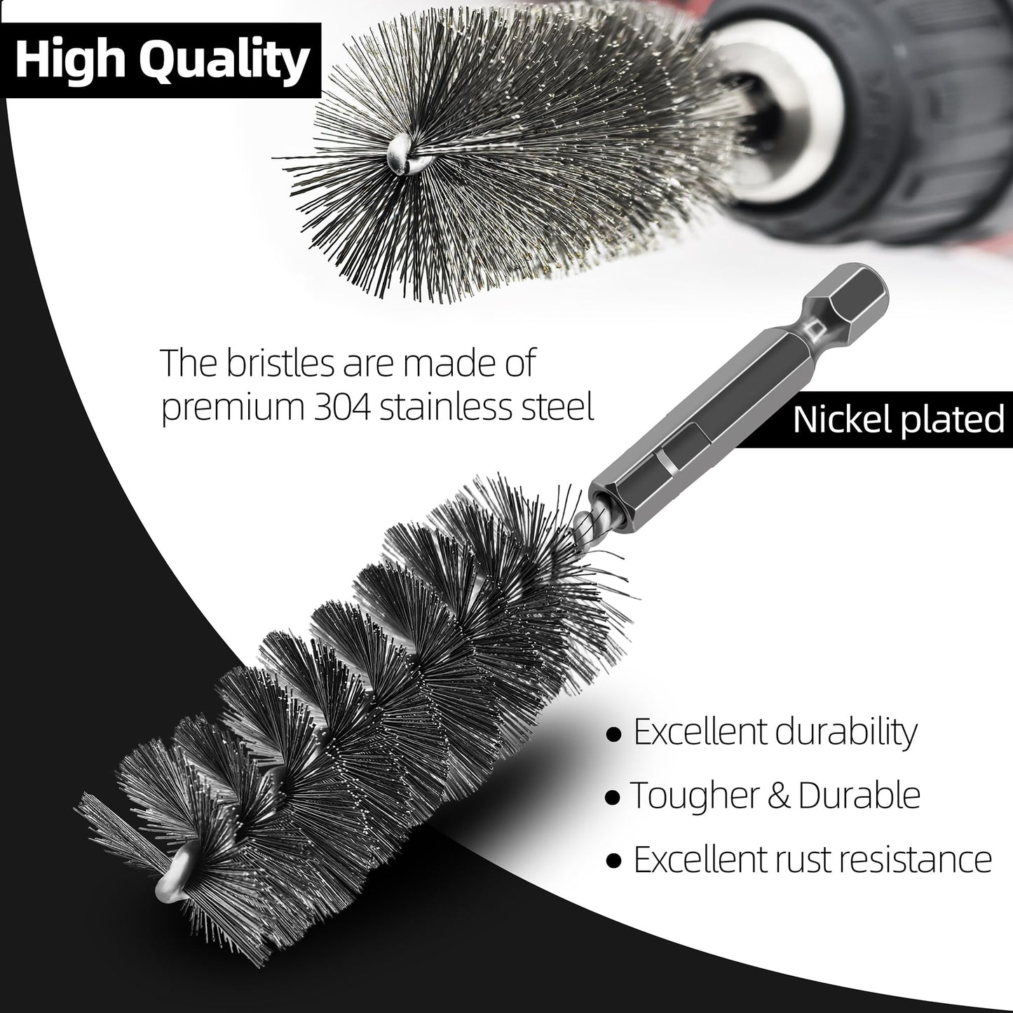 ASNOMY 12Pcs Wire Bore Brush for Drill,5/16"-1-3/16" Stainless Steel Wire Brush Bore Cleaning Brush Set for Power Drill Cleaning,Abrasive Drill Wire Brush with 1/4" Hex Shank