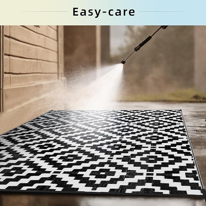 Favoyard Outdoor Rug 4x6 ft Waterproof Reversible Patio Plastic Straw Rugs for Decor Clearance Outside Large RV Camping Area Carpet Mat for Porch Deck Balcony Pool Backyard Picnic Beach Camper Door