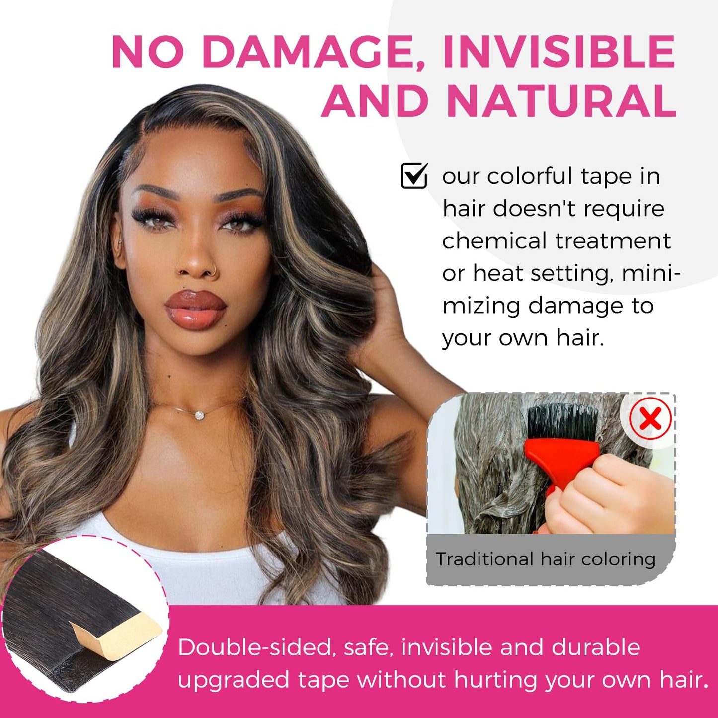 Lashey Tape in Hair Extensions Human Hair 30g 10pcs 20 Inch #613 Blonde With Highlighted Effect Straight Invisible Extensions fo