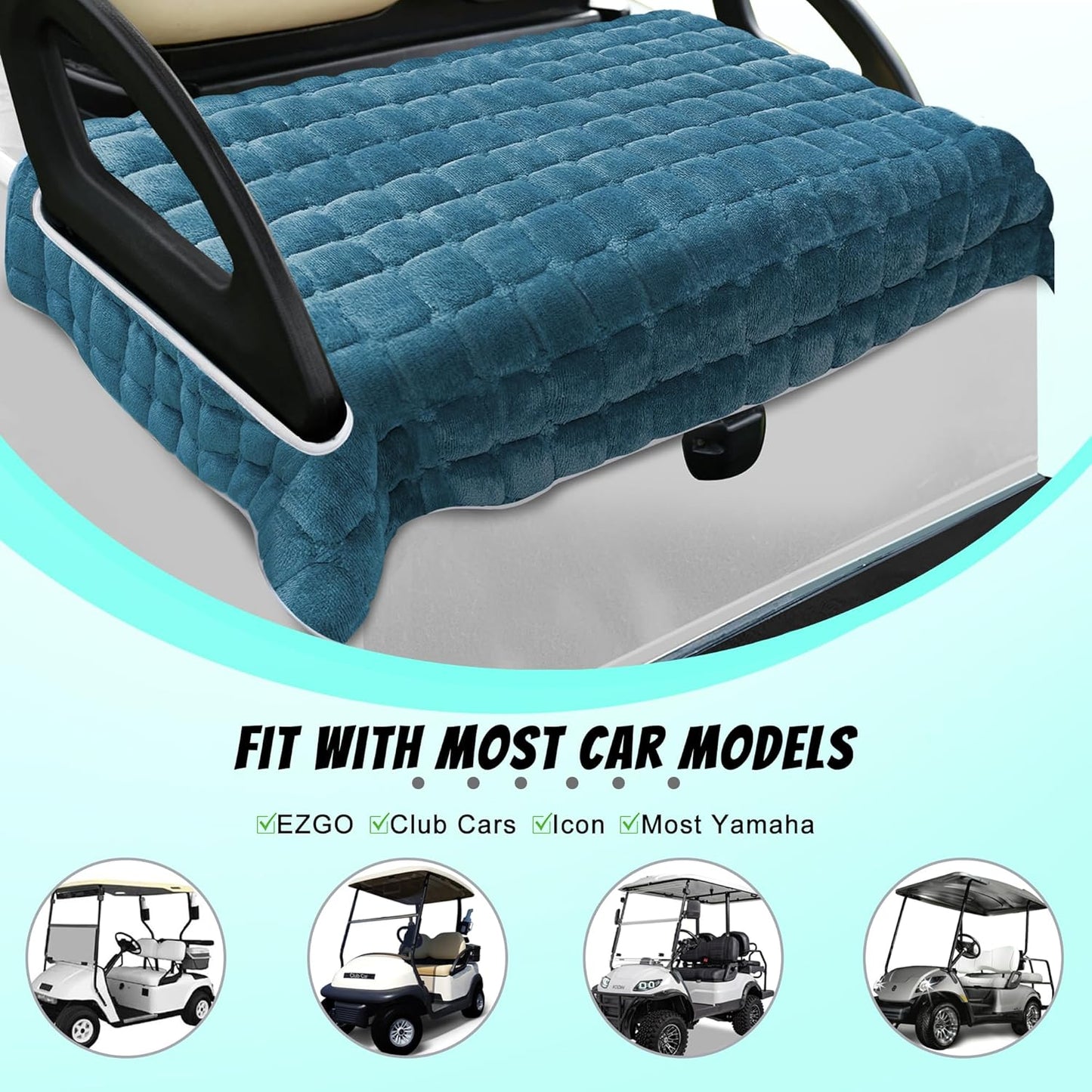 YOKYHOM Golf Cart Seat Covers for Cool or Cold Weather, Thickened Golf Cart Seat Towel Blanket, Plush Surface, Keep Warm, Suits EZGO, Yamaha, Club Car and More 2-Seat Cart, 50"x 27.5", Dark Blue