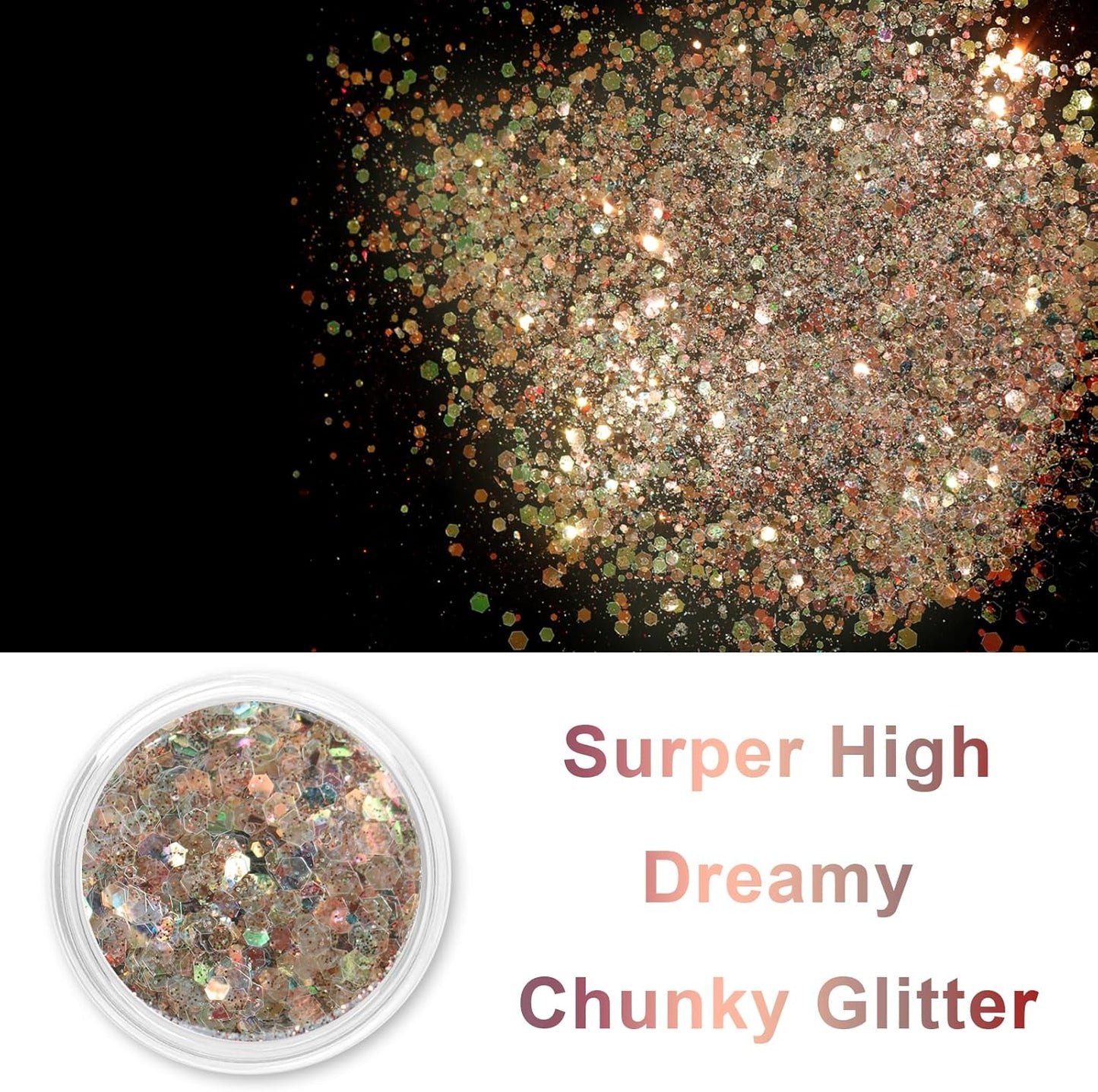 Renfio Opal Chunky Glitter - 1.75oz/50g Brown, Dreamy High Sparkle, Holographic Fine Mix, Iridescent Flakes for Resin Nails, Hair, DIY, Snow - Dusk Forest