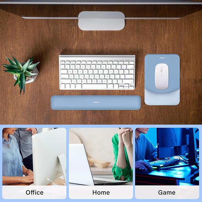MOSISO Wrist Rest Support for Mouse Pad&Keyboard Set, Rectangular Ergonomic Mousepad Non-Slip Base Home/Office Pain Relief&Easy Typing Pad with Neoprene Cloth&Raised Silicone Lining, Stone Blue