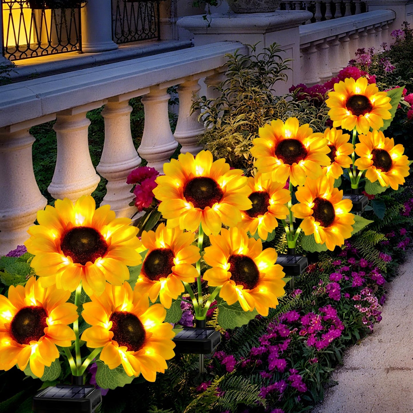 Solar Garden Lights Outdoor  3 Pack Sunflower Lights With 9 Large Sunflower  Waterproof Garden Decor  Birthday Gifts For Mom Grandma  Decorative Solar Flowers For Pathway Patio Yard Fall Decorations