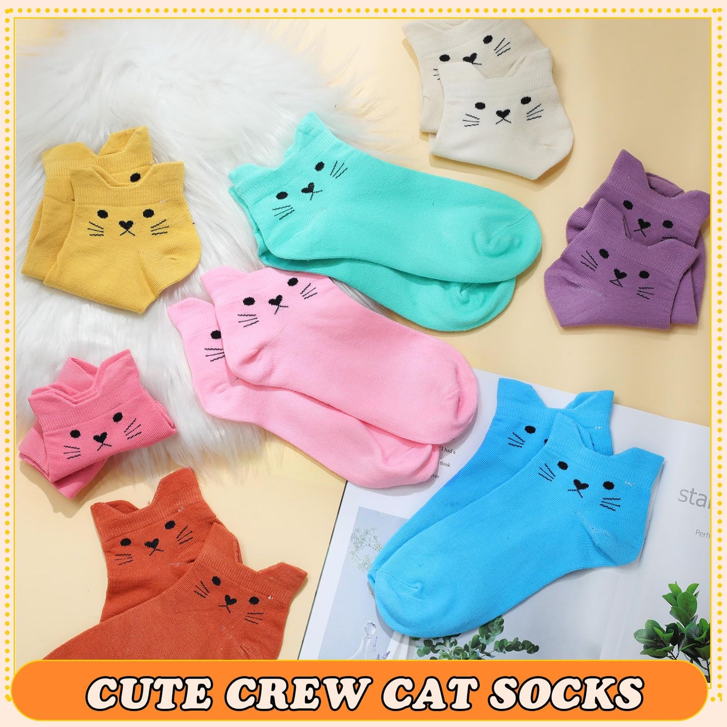 Eurzom 8 Pack Women's Cat Ankle Socks Cotton Breathable Colorful Cute Animal Low Cut Sock Novelty Gifts for Girls Teens